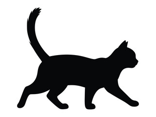 Silhouette of a Cat: A sleek black cat silhouette strides confidently against a backdrop, its posture radiating poise and grace. Minimalist design emphasizes its elegant form and feline charm.