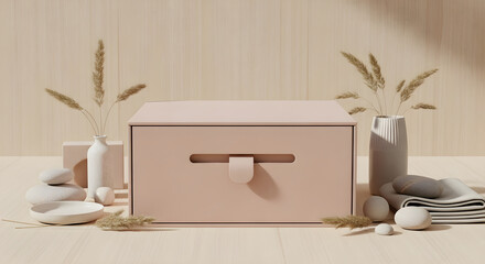 Box arrangement with stone and pampas grass