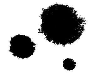Vector art of three abstract black ink splashes and brush strokes isolated on transparent background