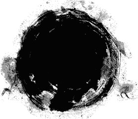 Vector art of grungy black ink circle with textured edges isolated on transparent background
