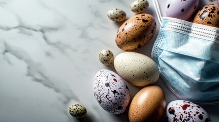 Obraz premium Easter eggs in face mask on marble