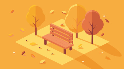 Isometric autumn park scene with bench, trees and falling leaves in warm colors