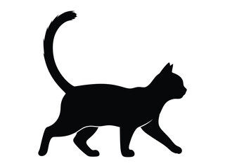 Silhouette Cat in Motion: The silhouette of a sleek, agile cat in mid-stride against the canvas. A picture of feline grace and enigmatic charm, captured with stark simplicity.
