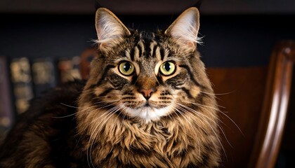 Close-up portrait of a Maine Coon cat