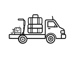 Naklejka premium Black line art of a delivery truck with luggage