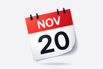 Calendar Icon Showing November 20th with Red Header and Black Text on a White Background
