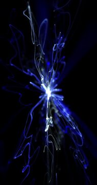Blue sparkles trails moving and shining. Loop. 4K Vertical