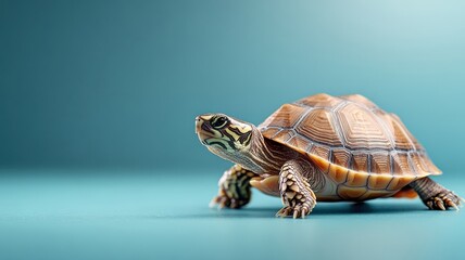 Professionally lit studio featuring a turtle, with soft lighting accentuating its detailed shell patterns and serene expression against a clean backdrop.