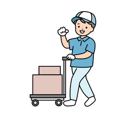 引越し業者　配送　配達　スタッフ　業者　男　全身　イラスト素材
