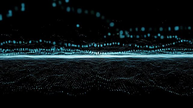 Abstract Digital Landscape: Binary Code Waves