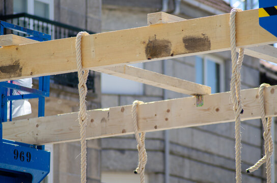Building and setting up an obstacle course for a race event.