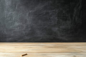 Blank Chalkboard with Chalk on Wooden Desk — Classroom Background with Copy Space