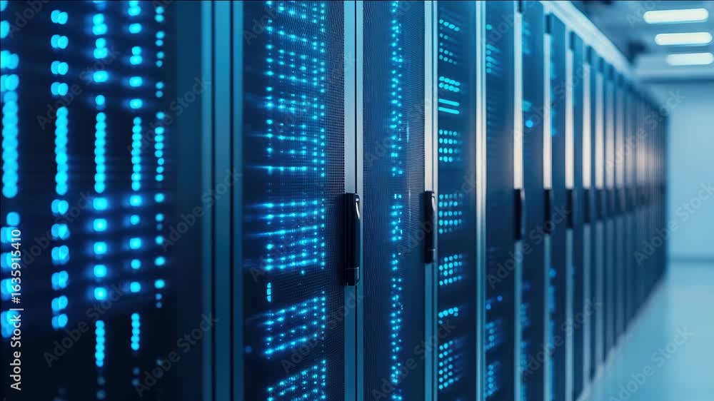 Poster computer hardware in a data center setting.