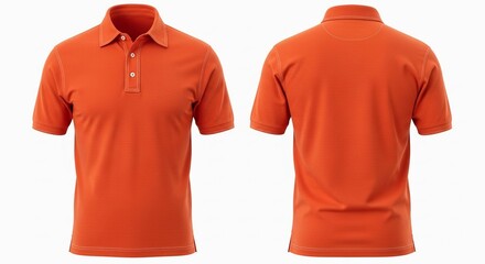 Vibrant orange Polo shirt mockup with front and back views for apparel design branding