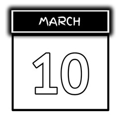 black color calendar frame March month date 10