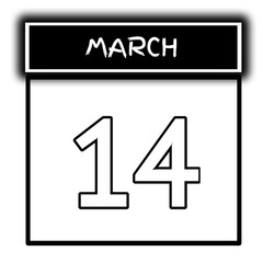 black color calendar frame March month date 14