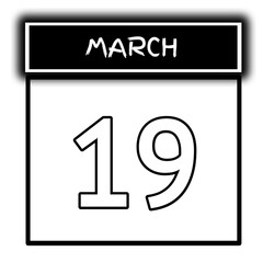 black color calendar frame March month date 19