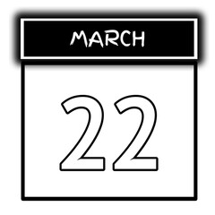 black color calendar frame March month date 22