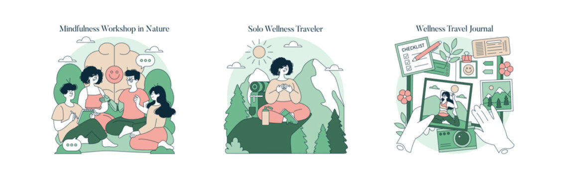 Mindfulness and Wellness Activities Vector Illustration