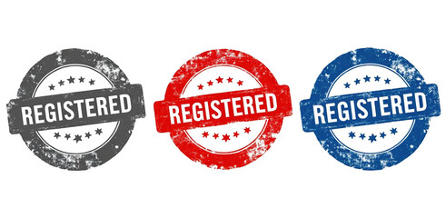 Obraz premium Registered Stamps in Grey, Red, and Blue with Grungy Texture on Transparent Background