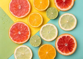 Vibrant slices of citrus fruits on a colorful background