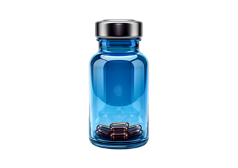 Medication bottle with smart cap in blue color isolated on transparent background