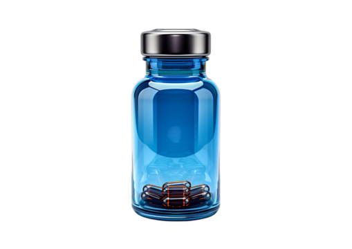 Medication bottle with smart cap in blue color isolated on transparent background