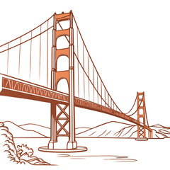 Fototapeta premium Hand-Drawn Golden Gate Bridge Illustration, Detailed San Francisco Landmark Line Art with Transparent Background. Perfect for: Independence Day, San Francisco travel