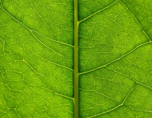 Close-up view of a vibrant green leaf's intricate vein structure.