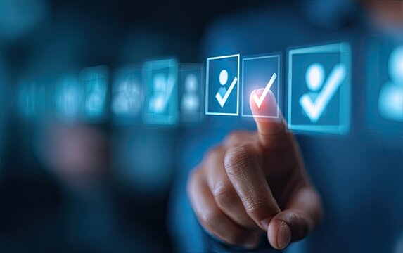 Finger selecting checkboxes, digital interface - Powered by Adobe