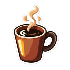 Obraz premium Cartoon-style 3D coffee mug with swirl steam and brown handle isolated on transparent background