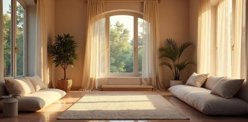 Serene Home Meditation Space Soft Lighting, Comfortable Seating, Calming Decor Perfect for Relaxation, Mindfulness, Yoga, and Spiritual Practices. Ideal for Wellness Content.