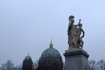 Sculpture titled Athena Leads the Young Warrior into the Fight by Albert Wolff, created in 1853....