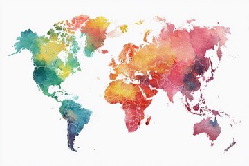 Vibrant Watercolor World Map Showcasing Country Outlines and Artistic Flair Generative AI