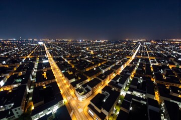 Nighttime Cityscape Captured by Aerial Drone Photography