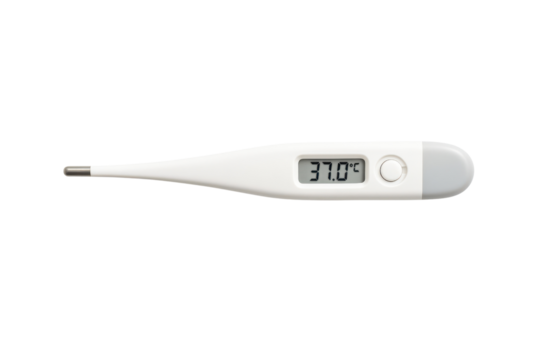 Digital thermometer showing 37.0 degrees Celsius isolated PNG with Transparent Background