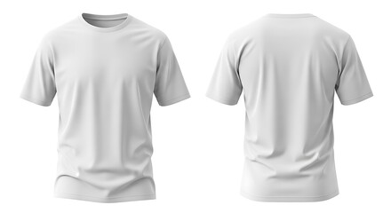 Front and back view of a white tshirt isolated on white background