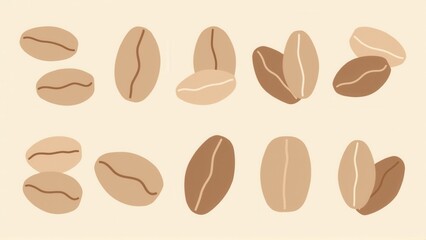 Illustrated coffee beans in varying shades of brown create a warm and inviting arrangement.