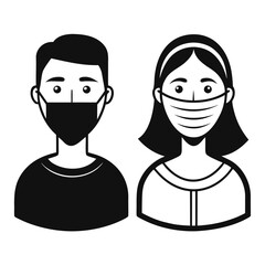 Illustration of Two People Wearing Face Masks as Preventative Measures Against Viruses and Infectious Diseases, Promoting Health and Safety