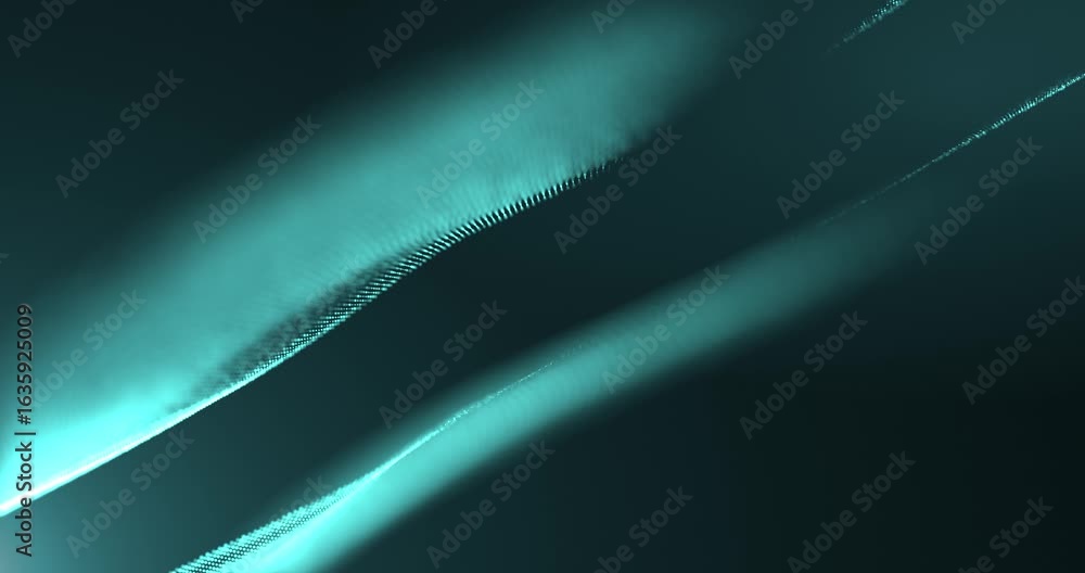 Poster abstract glowing wave of particles and dots moving on blue background, big data visualization, futur