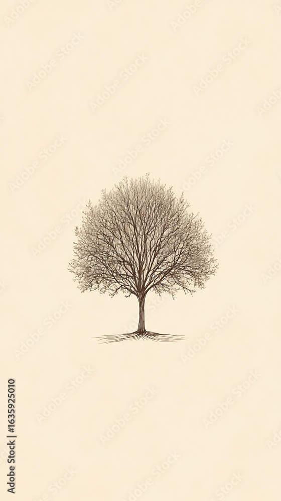Poster cream background with a tiny doodle-style oak tree motif centered, simple and clean