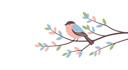 Bird on branch with pastel leaves