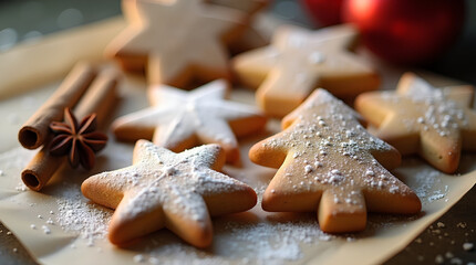 Weihnachtsplätzchen auf Backpapier