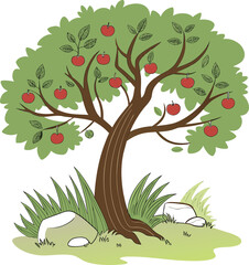 Vector illustration of an apple tree with a seasonal design of leaves and fruit