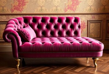 Deep buttoned velvet chaise lounge, antique gold legs, period, comfort