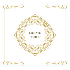 Vector frame for design template. Golden floral borders. Ornate decor for save the date, birthday, greeting card, wedding invitation, leaflet, poster, certificate, thank you message.