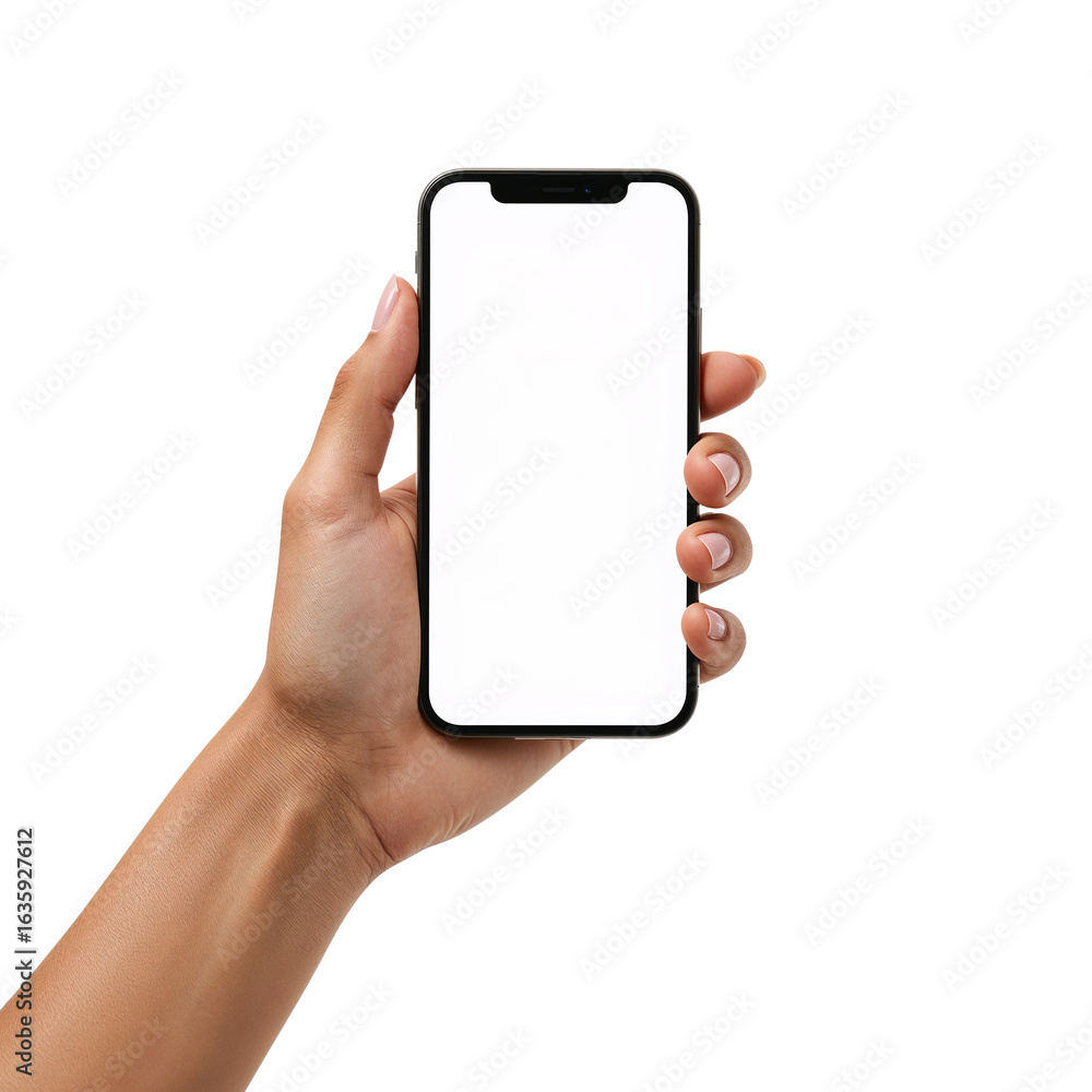 Poster modern mobile device presentation showcasing blank screen, ready for content insertion with a