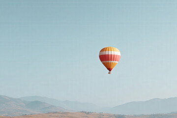 Fototapeta premium hyperrealistic ultraminimalist photograph of vast sky with single hot air balloon drifting peacefully