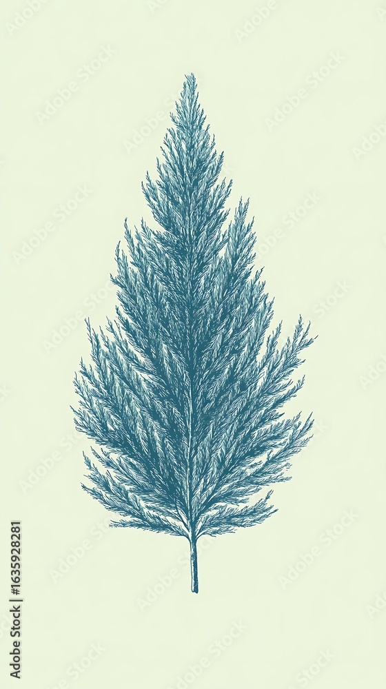 Aufkleber mint background with a stylized cypress tree drawing motif, tiny and in the middle