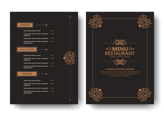 Elegant Ornamental Restaurant Menu Design Template with Brown and Gold Colors
